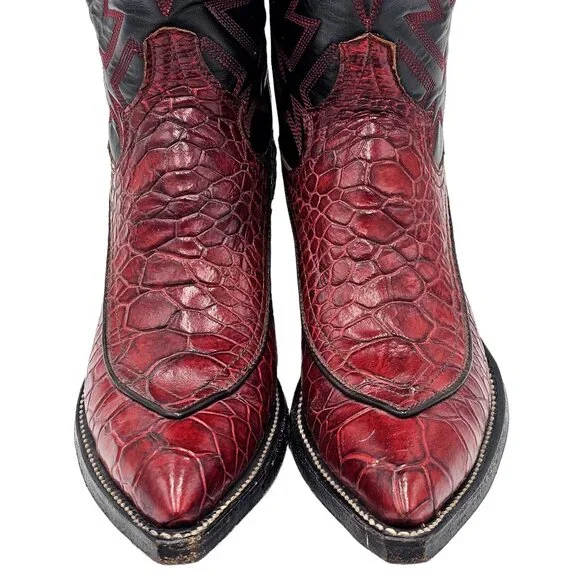 Vintage Preban Exotic Womens 5.5A Dark Cherry Red Black Cowboy Western Boots - Picture 2 of 16